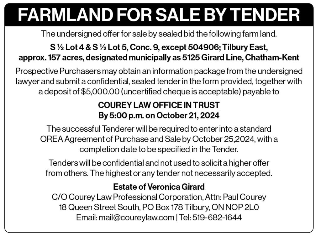Farmland for Sale By Tender S Lot 4 & S Lot 5, Conc. 9, except