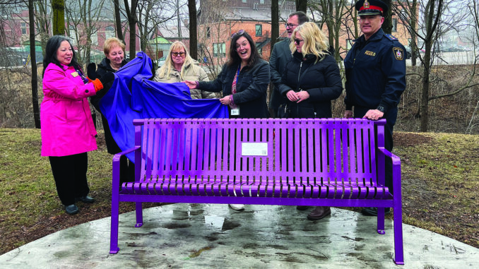 This Chatham bench has a QR code to safety